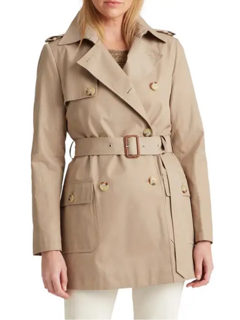 Lauren Ralph Lauren Beige Double-Breasted Belted Trench Coat